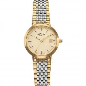Rotary Two-Tone Silver Gold Stainless Quartz Date Analogue Champagne Watch