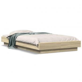 Cama de madera roble Sonoma 90x200 cm con luces LED
