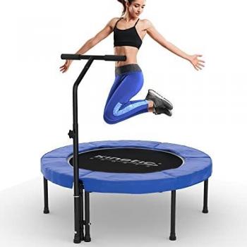 Kinetic Sports Fitness Trampolin Indoor | Ø 102cm | extra leise und gelenkschonend | Gummiseilfederung | 4-Fach höhenverstellbarer Haltegriff