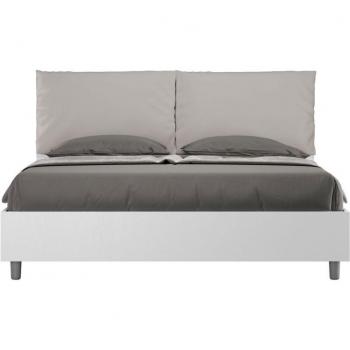 Letto matrimoniale con rete 160x200 bianco frassino cuscini similpelle tortora Egos Antea