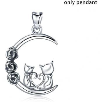 Bijoux Femme Argent Sterling Collier Chats et Roses D483