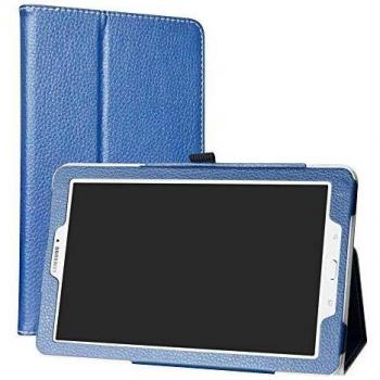 Tab E 9.6 PU Leather Protective Folio & Dual‑Fold Stand, Stylus Holder – Deep Blue