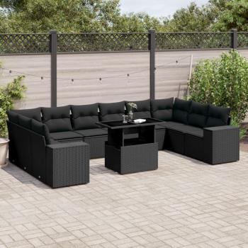 Coastal Breeze 11‑Piece Garden Seating Set – Black Rattan with Cushions