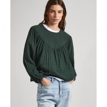 Manga Aplastrada Blusa Verde Waffle para Mujer Pepe Jeans