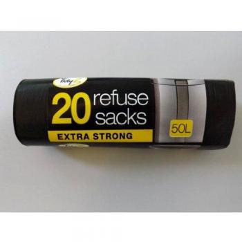 100 200 400 Heavy Duty Extra Strong GB Made Black Refuse Sack Bin Liner Bags 50L (Select Amount) (100)