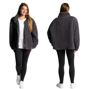 Full‑Zip Fleece Hooded Coat – Charcoal, Small/Medium