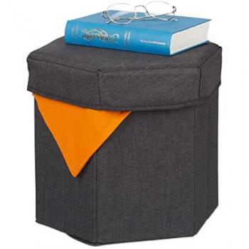 Sitzhocker Relaxdays – Kombi Hocker-Pouf mit Stauraum – Grau