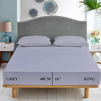 Royale Primo King Non Iron Percale Fitted Sheets (16 Deep, Grey)