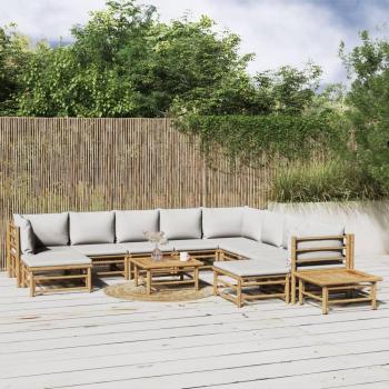 Conjunto de Lounge Externo 12 Peças Bambu com Almofadas Cinza Claro