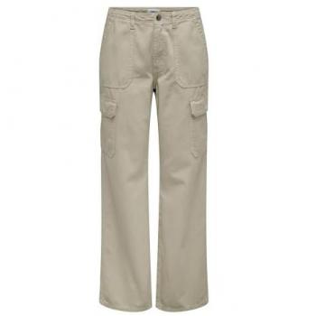 Pantalon cargo à double fermeture (boutons + zipp) – taille haute, gris clair, tissu coton Mae