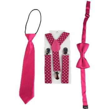 Girls' Dotted Necktie and Bowtie Set with Suspenders