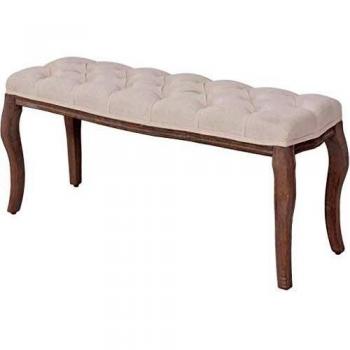 Panca in Legno Massiccio e Lino 110x38x48 cm Crema