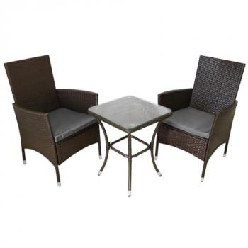 Set Bistrò da Giardino in Rattan Vimini e Vetro Marrone