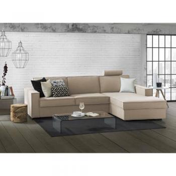 Sofá cama Adelia, modelo de esquina, 100% Made in Italy, con apertura giratoria, península contenedor derecha, reposabrazos delgados, cm 260x95h90