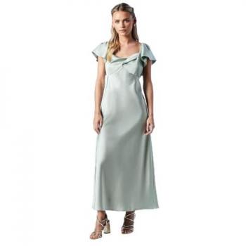 Sage Petite Twist Front Angel Sleeve Midi Wedding Dress