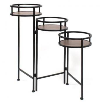 Set de Mesas Auxiliares de Metal y Madera Oscura