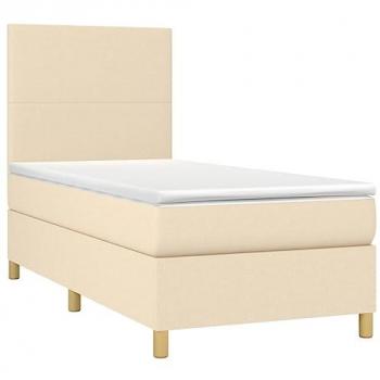 Lit sommier à lattes et matelas Crème 90x190 cm Tissu