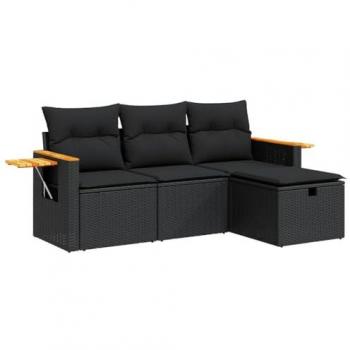 Set di Divani da Giardino 4 pz con Cuscini Neri in Polyrattan