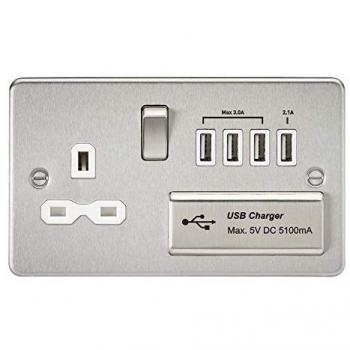 Brushed Chrome Knightsbridge 13A Socket with USB Charging Ports