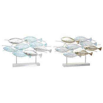 Figurine Decorativa DKD Home Decor 65,4 x 9 x 39,5 cm Argentato Azzurro Dorato Spirali Mediterraneo (2 Unità)