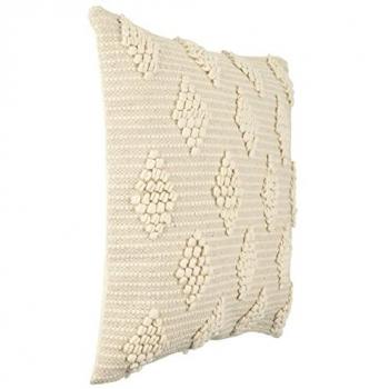 EGLO CHEVERY Boho Dekokissen 50x50 cm, handgewebt aus Baumwolle und Polyester in Creme mit Rauten-Muster