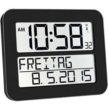 TFA Dostmann TimeLine Max Funkuhr, Schwarz, Kunststoff, L 258 x B 30 x H 212 mm