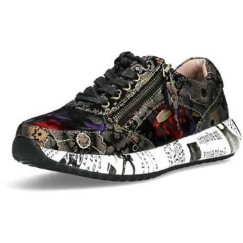 Laura Vita Damen Sneaker Burton 11 Braun mit Reißverschluss und Blumenmuster, Größe 40