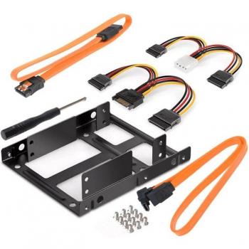 Adaptador de soporte metálico para discos duros 2,5” y 3,5” con doble SATA y cable de alimentación