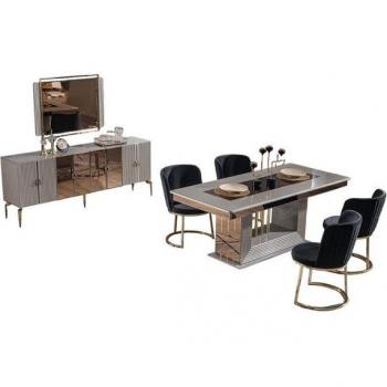 Xlmoebel Luxus‑Esszimmerpaket – Esstisch, 4 Stühle, Sideboard & Spiegel (7‑Tische)