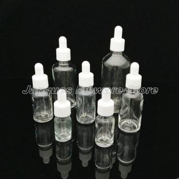 10pcs 5ml to 100ml Clear Glass Dropper Bottles with White Cap