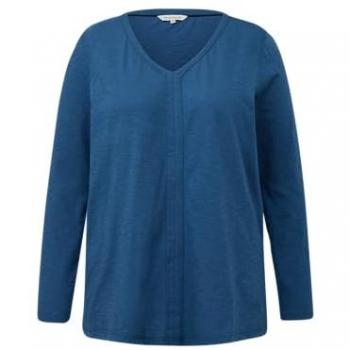 V-Ausschnitt Langarmshirt von Sheego, mittelblau, Größe 52