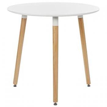 Round Dining Table 80 cm White MDF Top with Beech Wood Legs