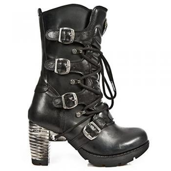 New Rock Damen Stiefel aus schwarzem Leder TR003-S1 mit Metallic-Look EU 37