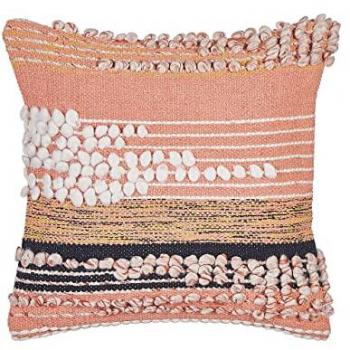 Cuscino Decorativo Boho in Cotone Arancione 45 x 45 cm con Motivo a Strisce Deutzia