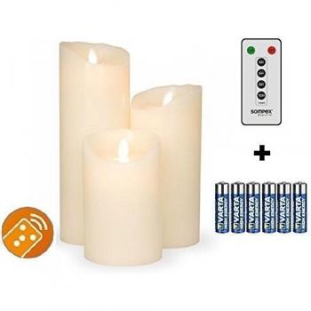 Paquete de 3 velas de cera LED con mando a distancia Sompex V14