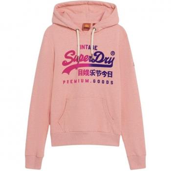 Superdry Mujer Sudadera Vintage Logo en Tono Rosa Intenso con Capucha y Gráfico Tonal