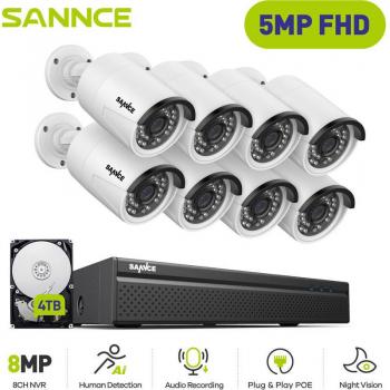 Sottosistema Sicurezza PoE 8C 5MP: NVR, 8 Telecamere Smart IP66, Visione Notturna, Microfono Integrato e 4TB HDD