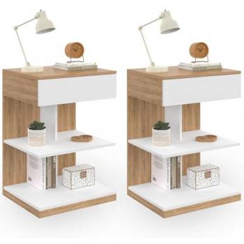 Lot de 2 tables de chevet en hêtre et blanc TOMI