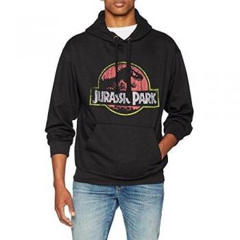 Sudadera con Capucha de Jurassic Park, Negro, Logo Distressed, XXL para Hombre