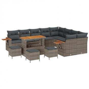 Polyrattan garden set 13 pezzi grigio con supporto cuscini inclusi