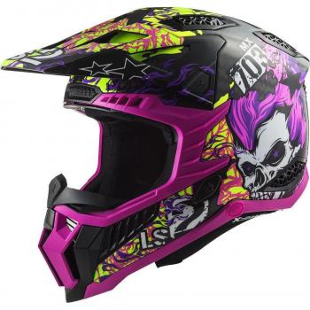 Casco Cross Carbonio Ls2 MX703 X-Force Fireskull Viola Lucido XS