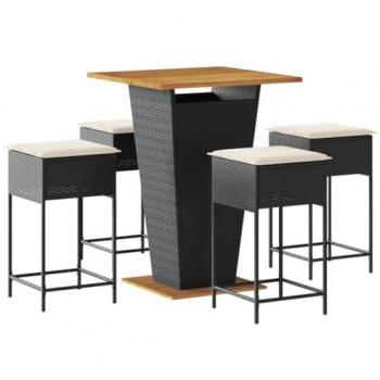 Bar de Jardim Vida XL 5 unidades Vime Preto + Almofadões