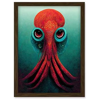 Modern Red & Teal Octopus Artwork – A4 Canvas Print