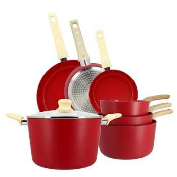Batterie Menastyl 7 pièces en Aluminium Rouge, Compatible Induction
