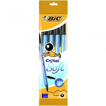 BIC Penne a sfera Soft CRISTAL 4 pz inchiostro Nero Easy glide tratto Medio 1,2 mm