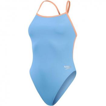 Speedo Solid V-Back Trainingsbadeanzug Damen Blau-Orange