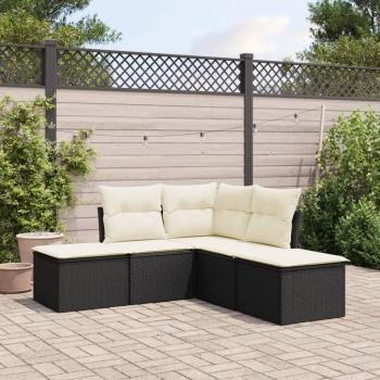 VidaXL 5 Piece Garden Lounge Set with Cushions Black Poly Rattan