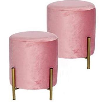 Pouf Rosa Eleganza 30×36 cm con Telaio Metallizzato Oro