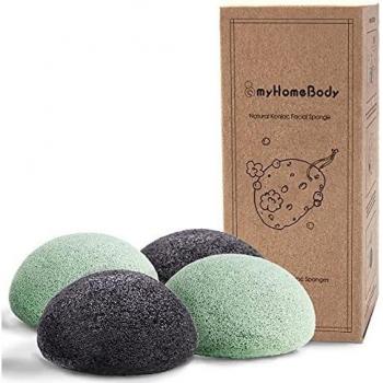 Renewed Beauty Konjac Facial Sponges with Activated Charcoal and Aloe Vera, 4pc. Set