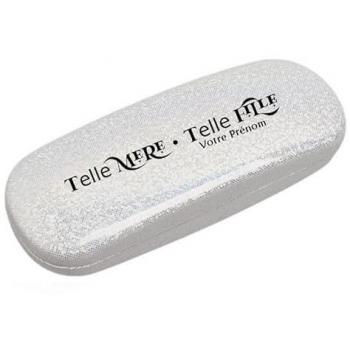 Étui à lunettes personnalisable blanc paillettes mère-fille